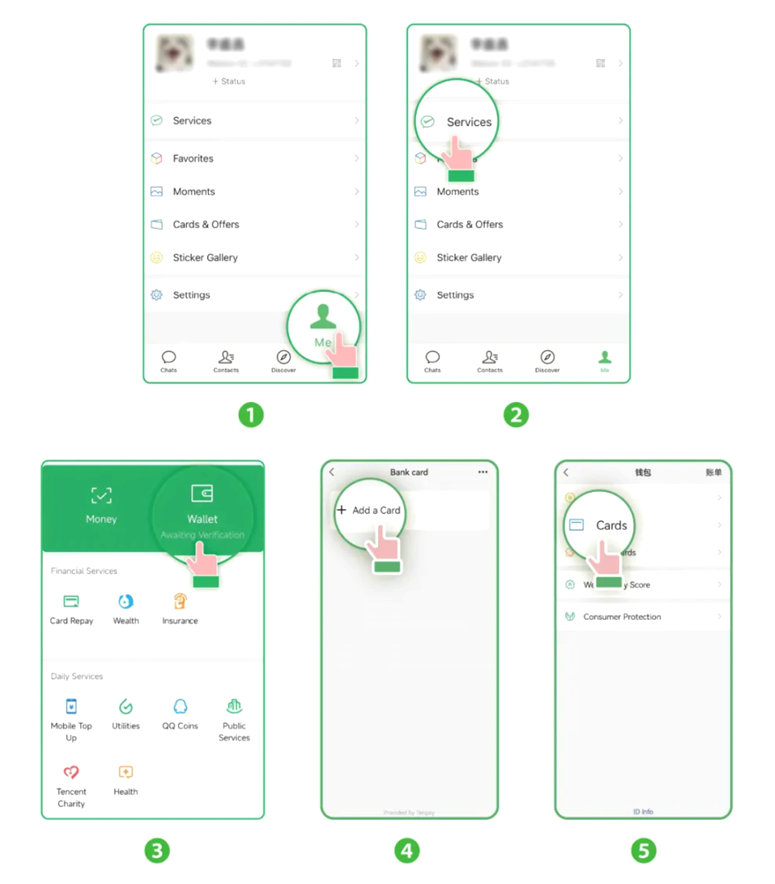 "WeChat Pay mobile screen for adding cards"